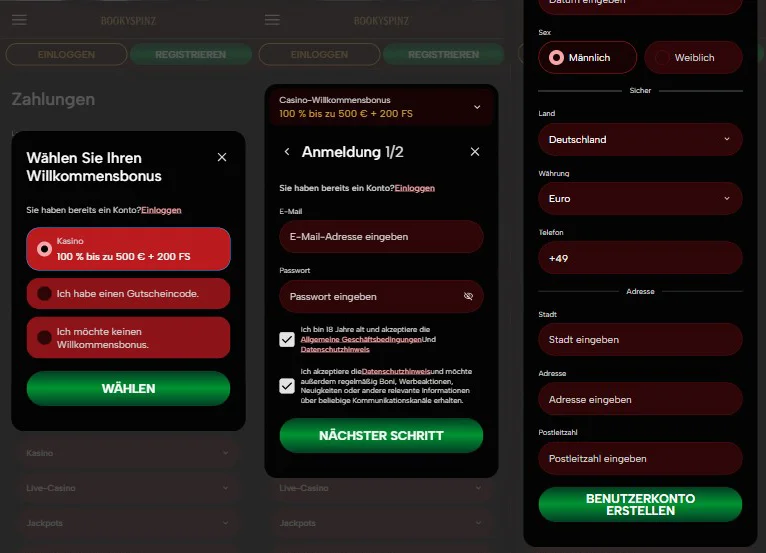 Bookyspinz Casino registr